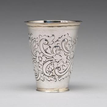 A Swedish early 18th century parcel-gilt silver beaker, mark of Johan Lund, Stockholm 1704.