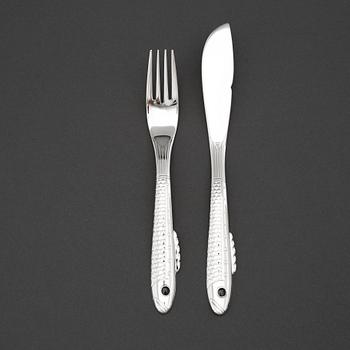 A Gunnar Cyrén 'Nobel' fish cutlery, 12 + 12, for Gense.