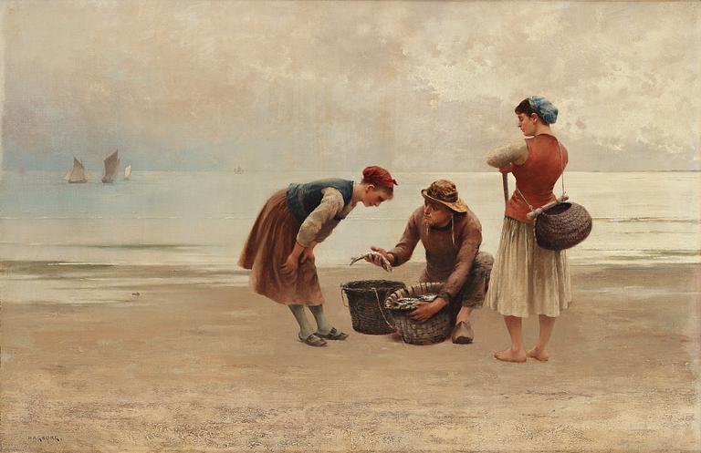 August Hagborg, Fisherfolk on the beach.