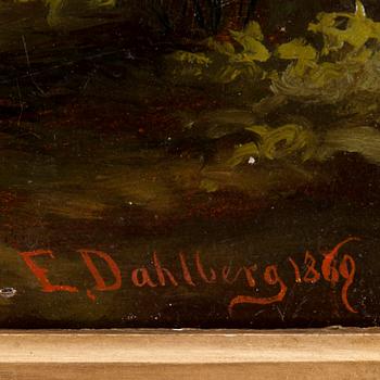 OKÄND KONSTNÄR 1800-TAL , olja på duk, sign E. Dahlberg och daterad -69.