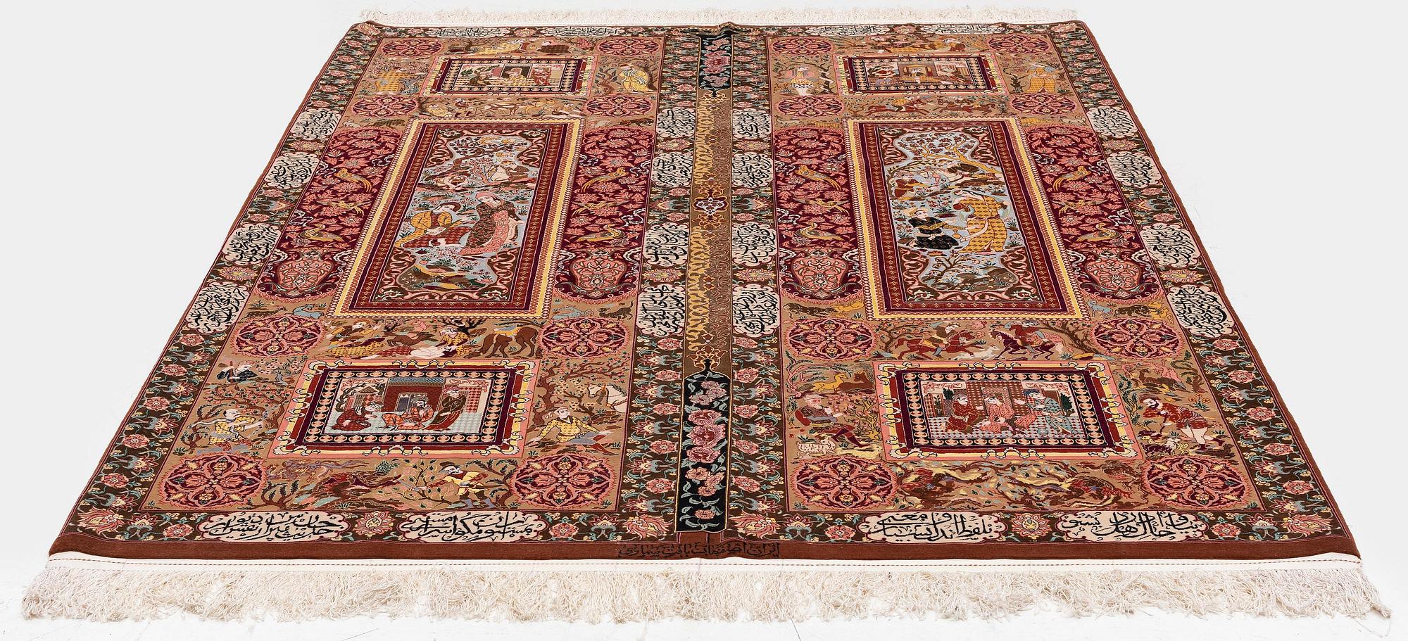 Matta, Isfahan, centrala Persien, part silk, signerad, ca 270 x 185 cm.