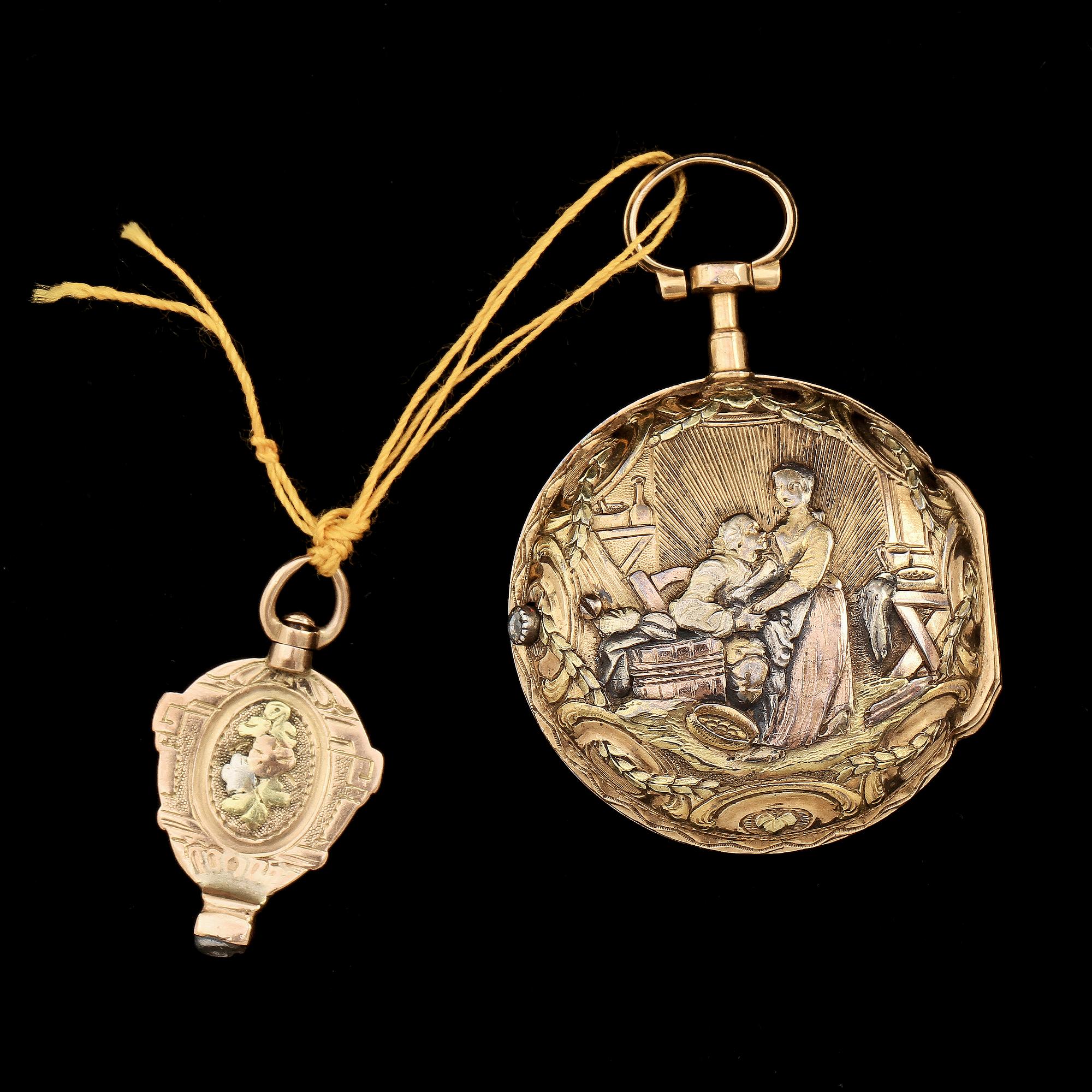 FICKUR, bl a. 18k guld samt fasettslipade stenar,  Le Roy, Paris, sekelskiftet 1800.