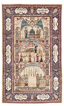 SEMI-ANTIQUE KASHAN FIGURAL PART SILK. 224,5 x 140,5 cm.
