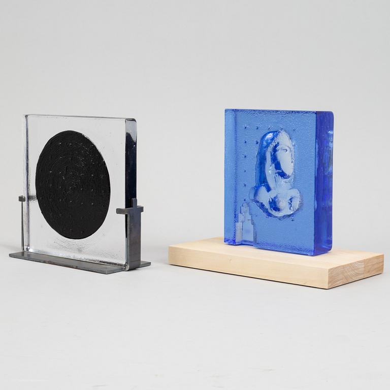 Two glass sculptures by Bertil Vallien, both signed, one limited edition 100, from Kosta Boda.