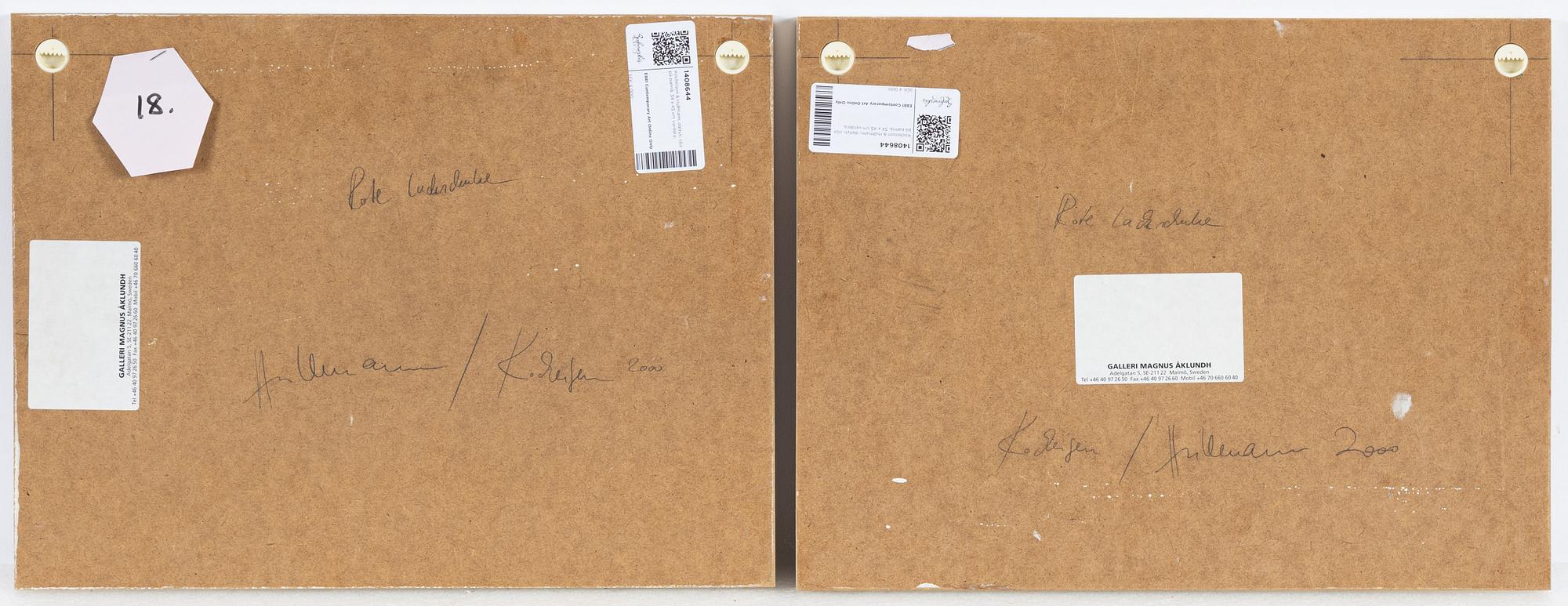 Tomas Kocheisen & Ulrike Hullman, diptych, oil on panel, signed and dated 2000 verso.