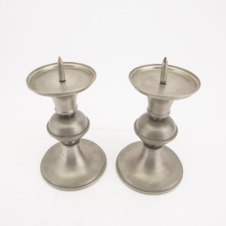 Edvin Ollers, a set of two pewter candle sticks and one bowl 1950.