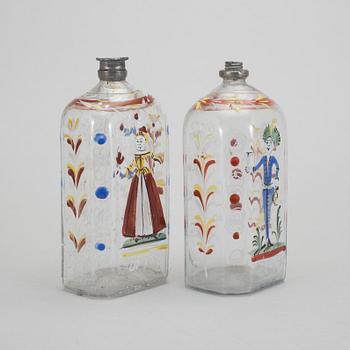 FLASKOR, glas, 2 st, Tyskland 1700-tal.