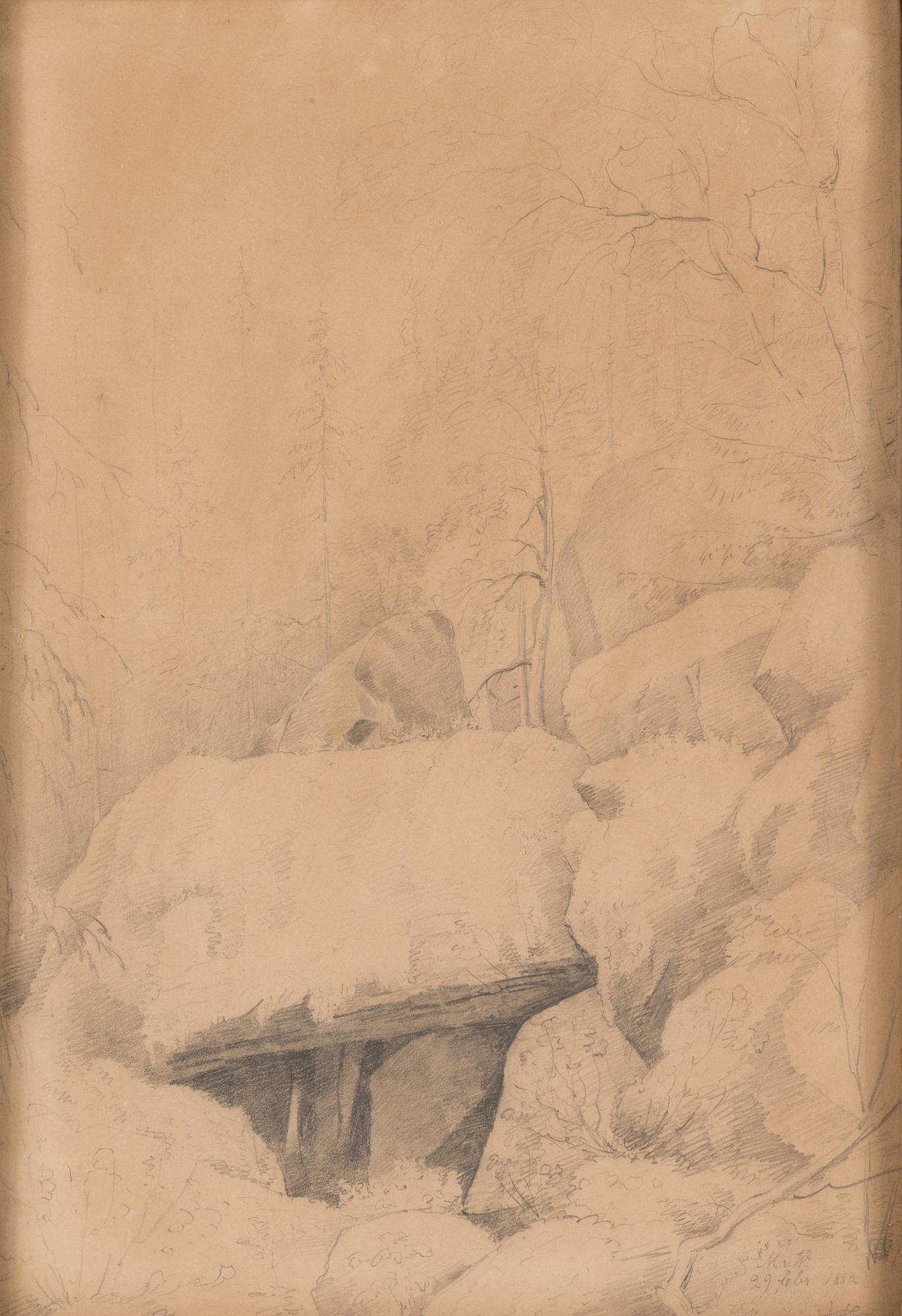 Magnus von Wright, blyertsteckning, signerad och daterad 29 febr 1852.