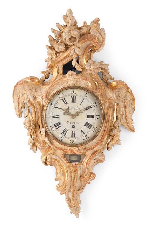 A Swedish Rococo 18th century wall clock by I. Ekström.