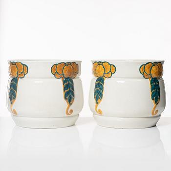 Alf Wallander, a pair of creamware pots, Jugend, Rörstrand, early 20th Century.