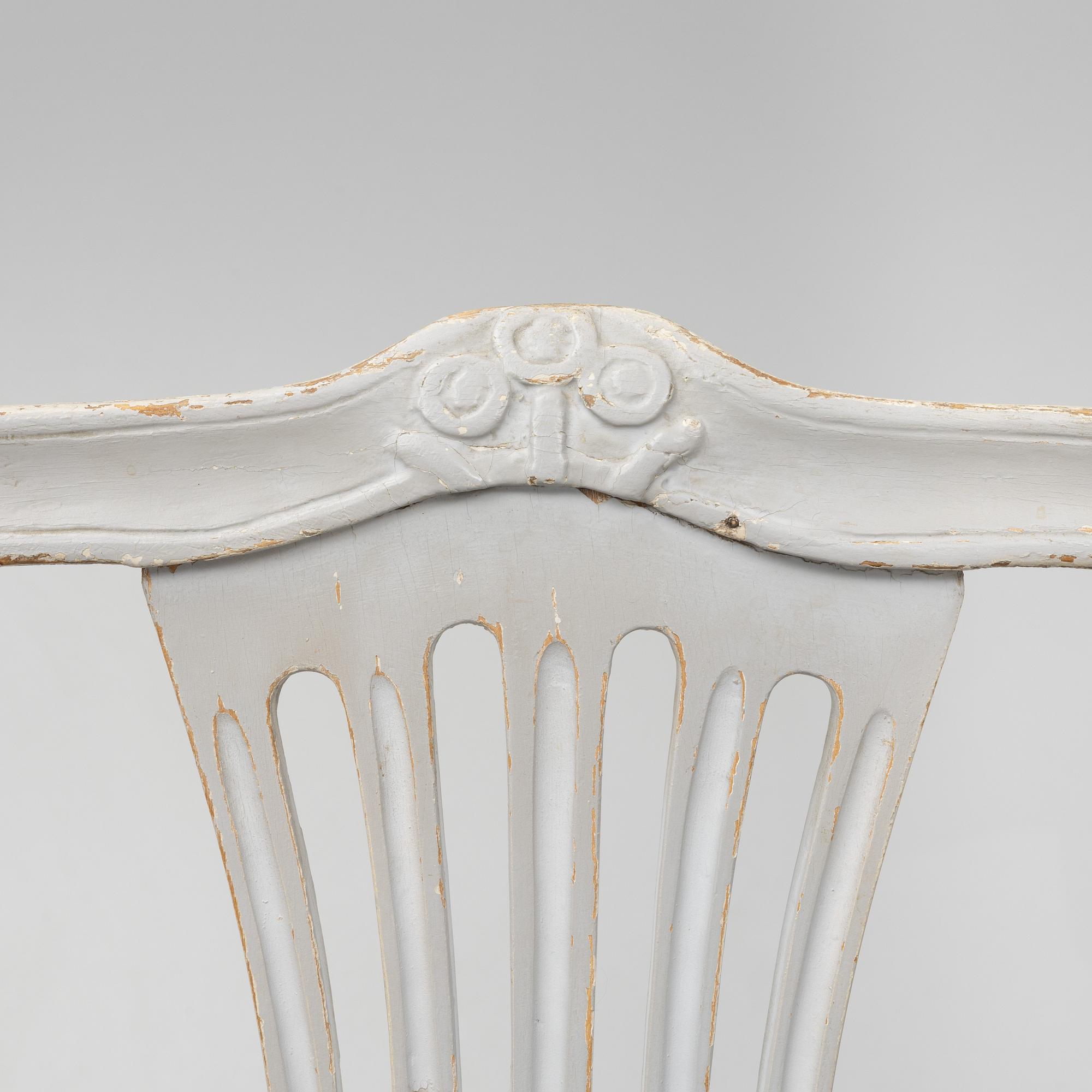 A set of four Gustavian chairs from Lindome, late 18th century.