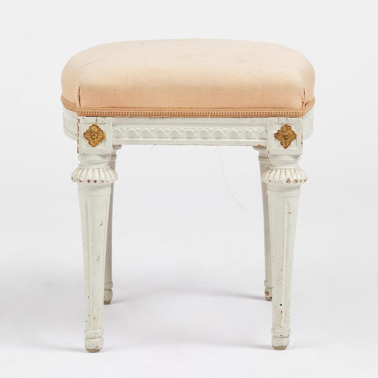 A late Gustavian stool, Stockholm, late 18th century.