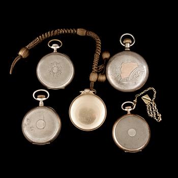 FICKUR, 5st, silver och doublé, bla sk railroad watches, Hamilton Watch Co och Waltham, omkring 1900.