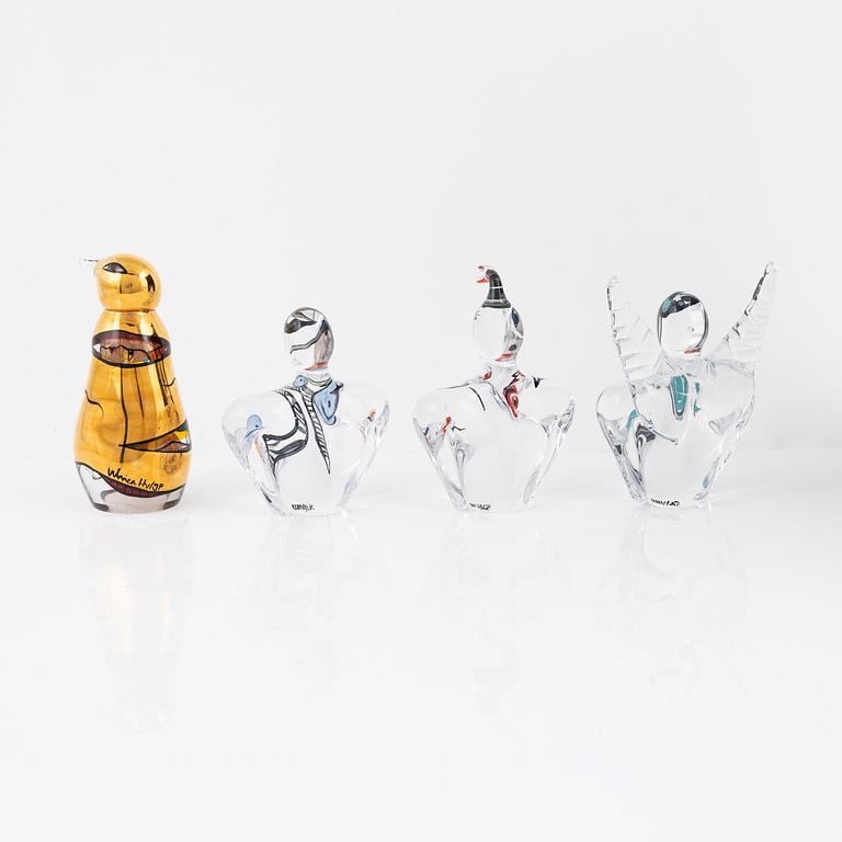 Ulrica Hydman-Vallien, four glass sculptures, Kosta Boda, Sweden.