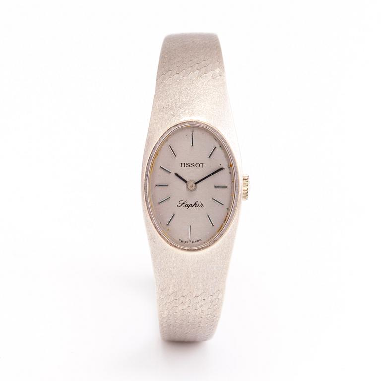 TISSOT SAPHIR 14K white gold, wrist watch. width 16.6 mm.