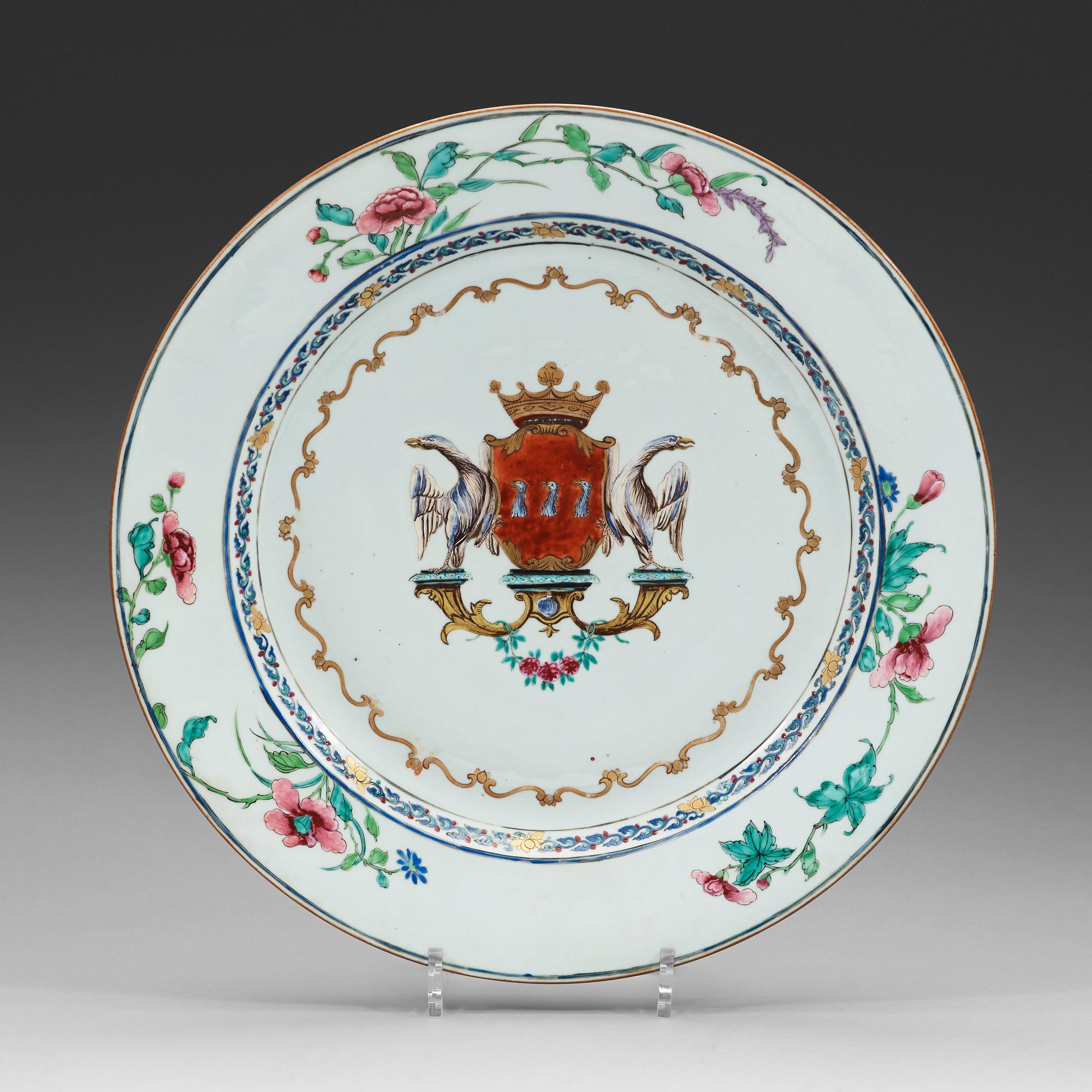 An export porcelain famille rose armorial charger, Qing dynasty, Yongzheng (1723-1735).