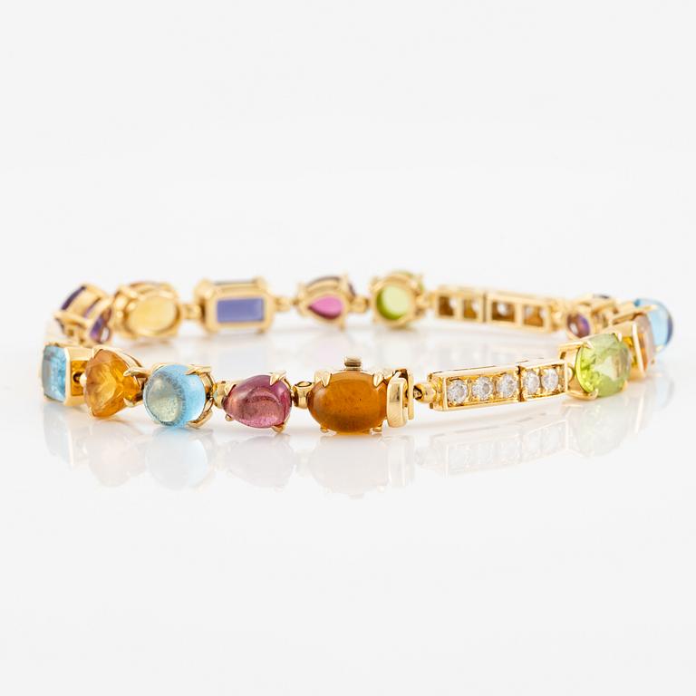 A Bulgari bracelet "Allegra" 18K gold with round brilliant-cut diamonds and coloured stones.