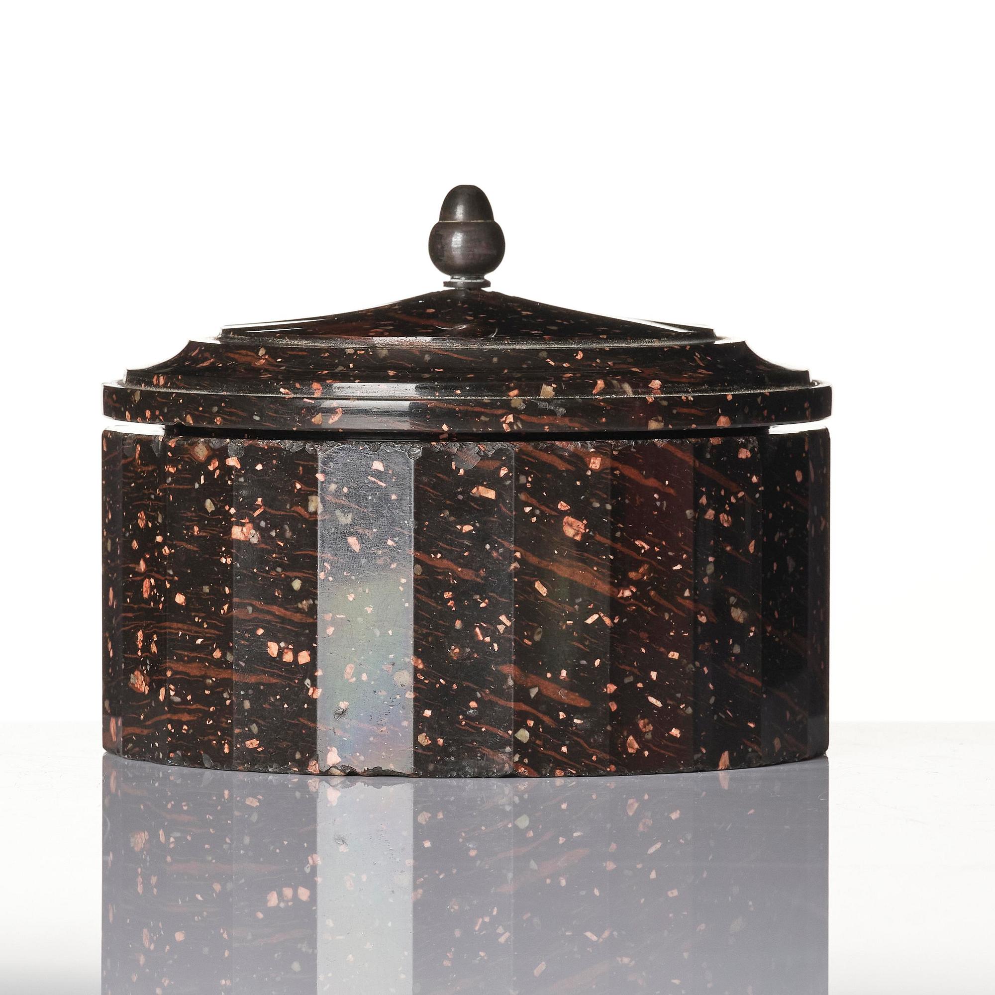An Empire 'Rännås' porhyry butter box from Älvdalen, Sweden, early 19th century.