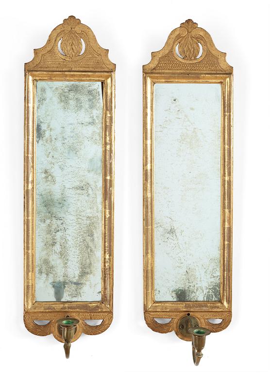 A pair of Gustavian one-light girandole mirrors. 18th Century.