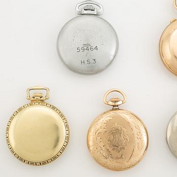 Samling fickur, 18 st, silver/pläterade.