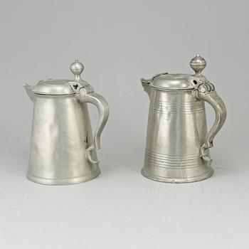 Two pewter tankards, one by Carl Petter Eckerström, Västerås 1833.