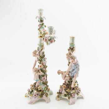 Candelabra feet a pair and candle holder Rococo style Germany mid-20th century porcelain.