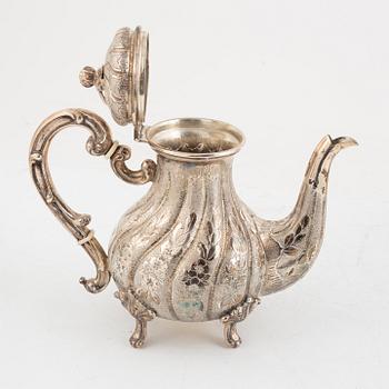 A 3-piece Rococo style silver coffee service, Swedish import marks, 20th Century.