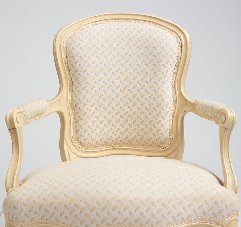 A pair of Swedish Rococo armchairs, second part of the 18th century.