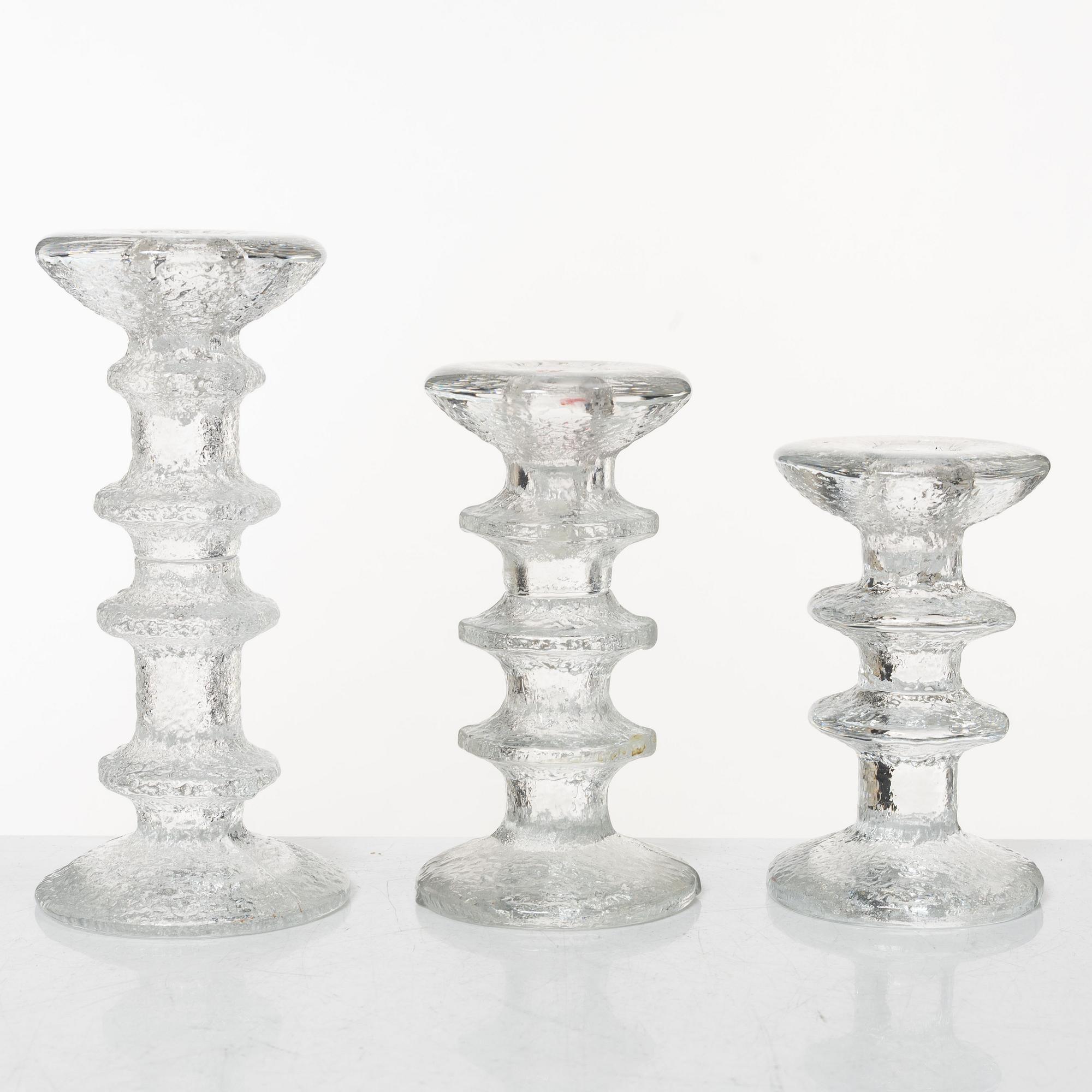 Timo Sarpaneva, a set of ten 'Festivo' glass candlesticks, Iittala, Finland.