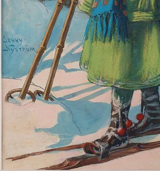 Jenny Nyström, Girl on skis with a dog.