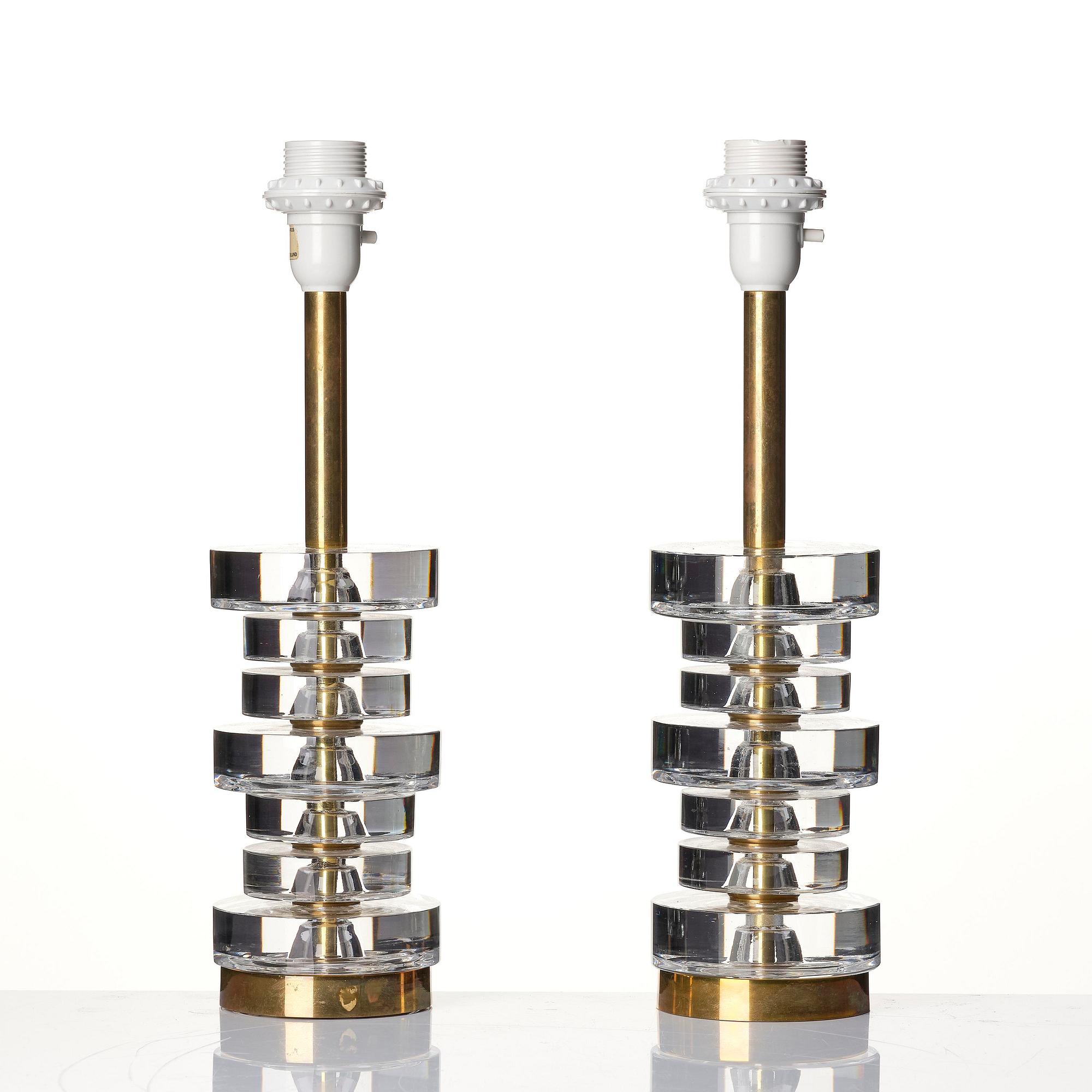 Carl Fagerlund, a pair of table lamps model "RD 1984", Orrefors, 1960s-70s.