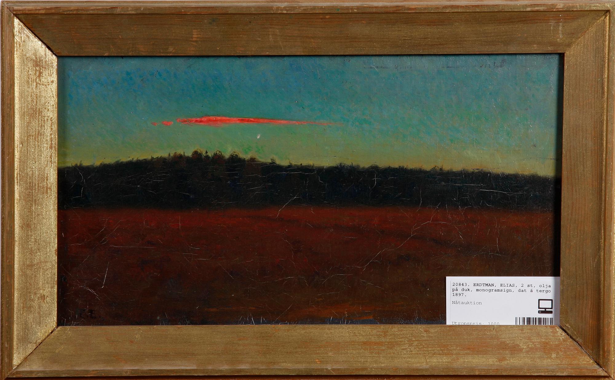 ERDTMAN, ELIAS, 2 st, olja på duk, monogramsign, dat á tergo 1897.