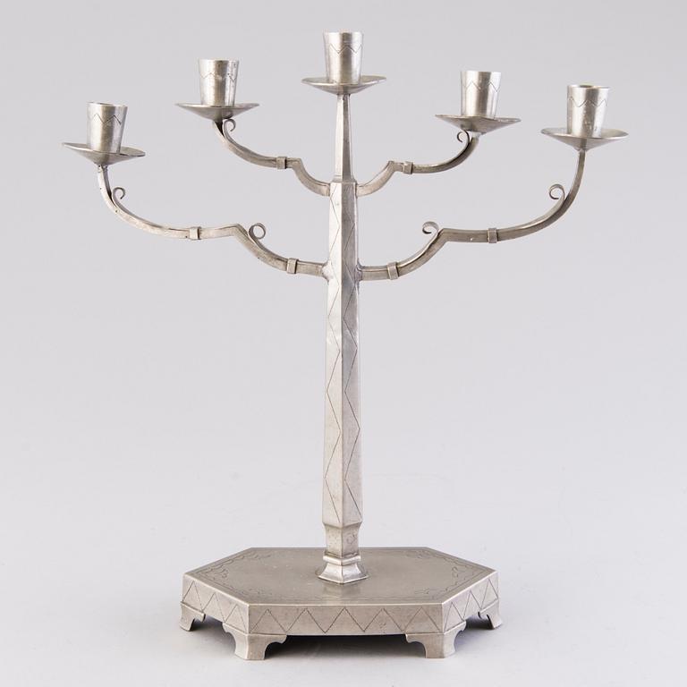 HILDING EKELUND, A 1930s pewter candelabrum for Taidetakomo Hakkarainen, Finland.