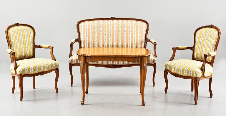 SOFFGRUPP, 3+1 delar, rokokostil, 1900-tal.