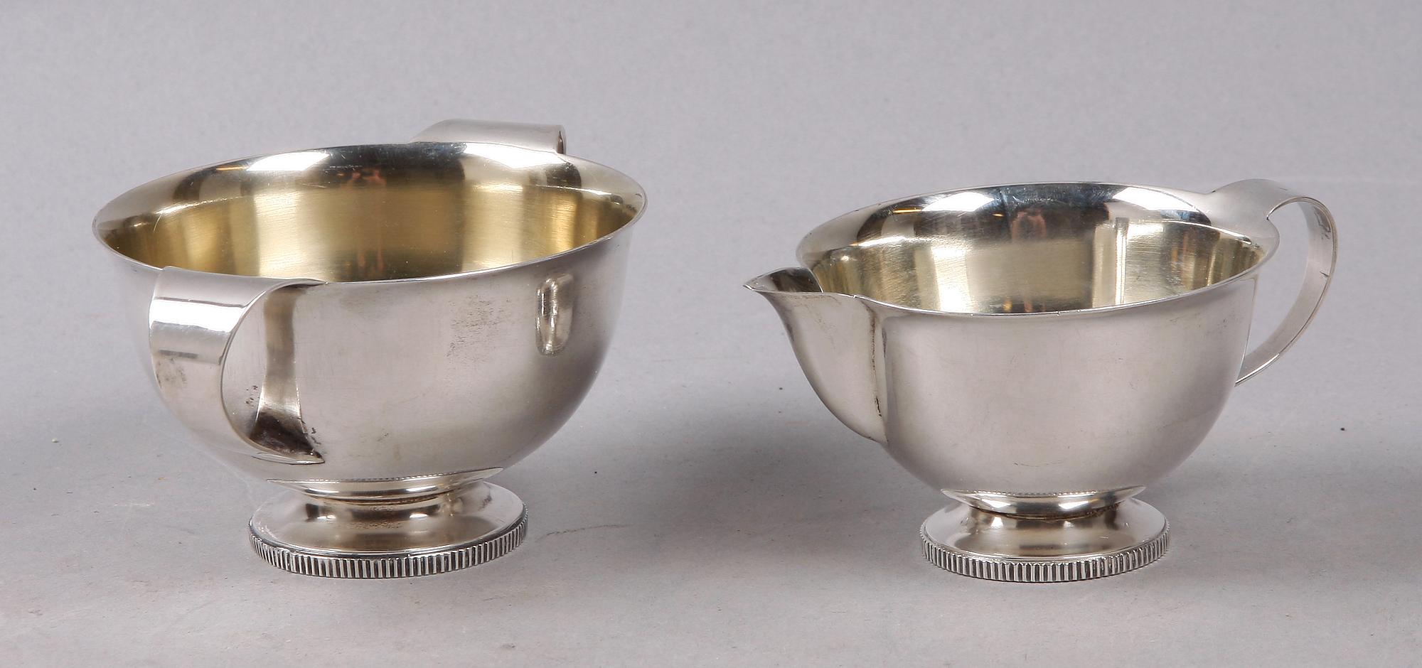 GRÄDDKANNA SAMT SOCKERSKÅL, silver, Flavia, Sverige 1949.