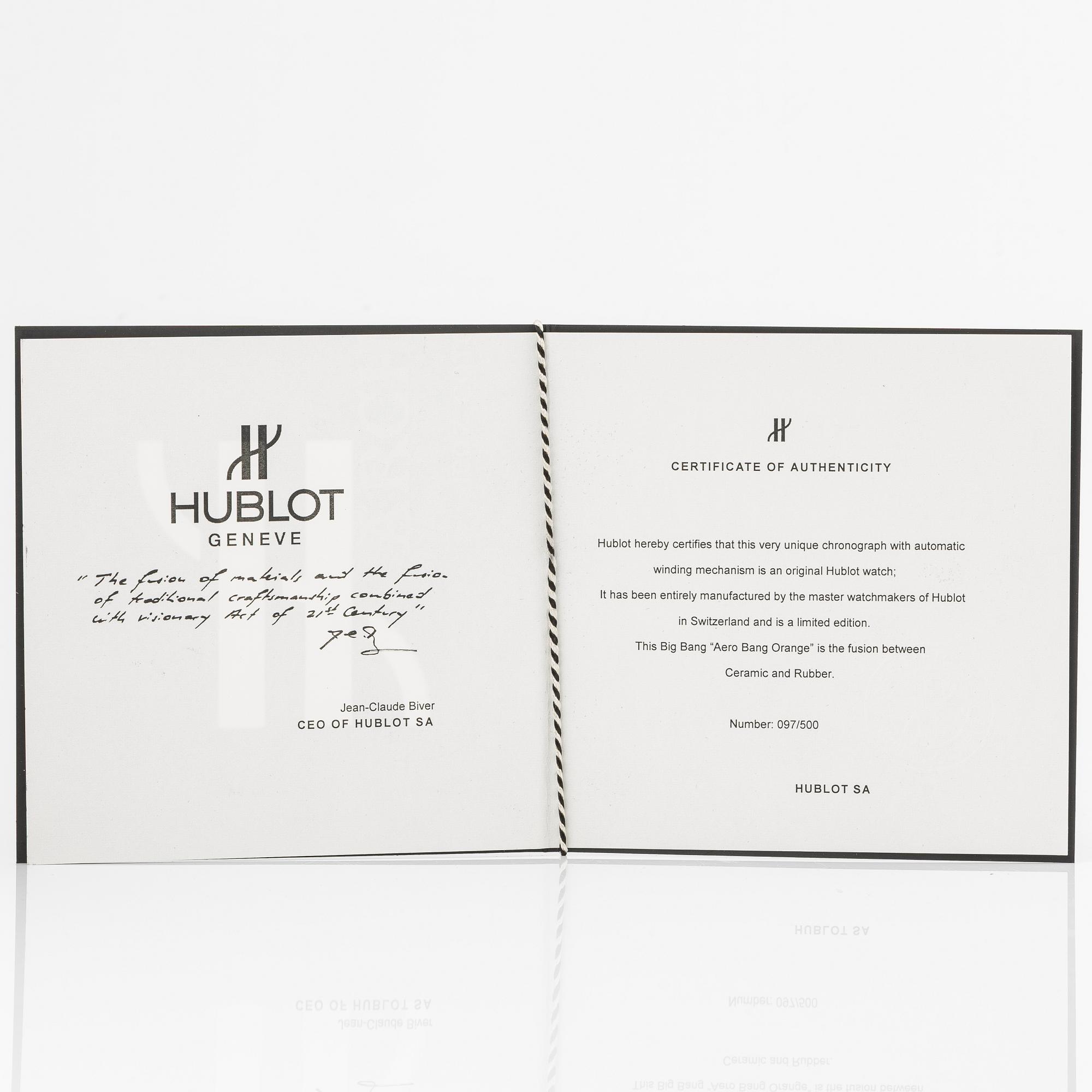 Hublot, Big Bang, Aero Bang Orange, "Limited Edition", Skeleton, chronograph, wristwatch, 44 mm.