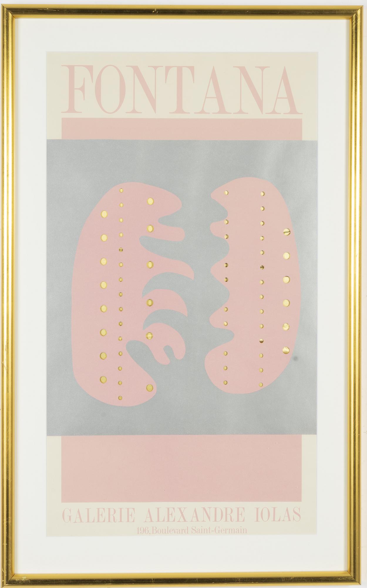 Lucio Fontana, utställningsaffish/färgserigrafi med stansade hål, 1966.