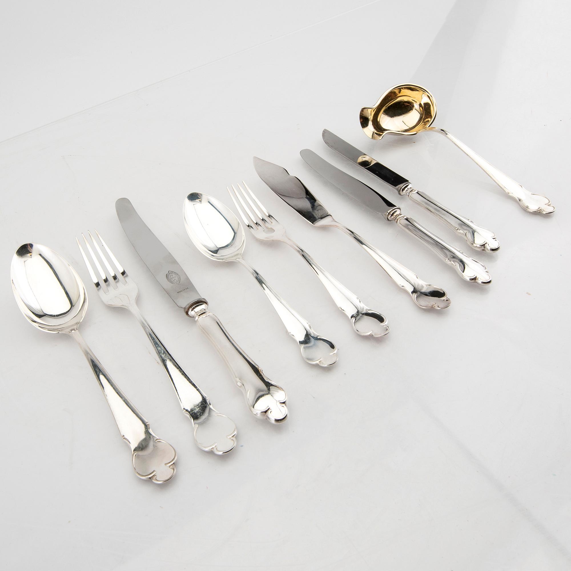 A Swedish 20th century set of 98 pcs if sivler cutlery "Disa" Mark of MGAB Uppsala, total weight 5312 grams.