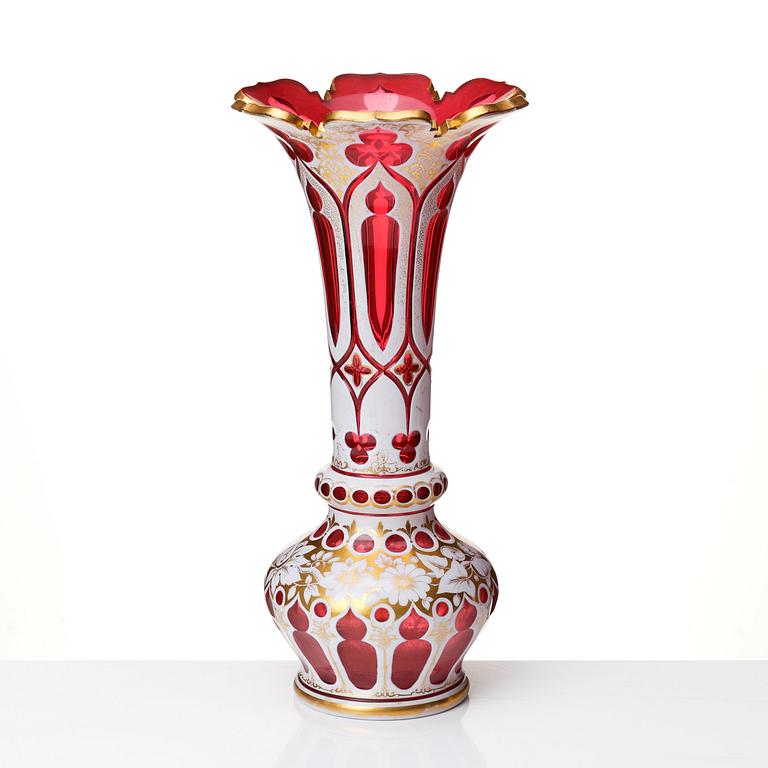 A ruby red glass vase, Russia or Bohemia, 19th century.