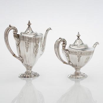 A five-piece sterling silver coffee and tea service, and 12 spoons, USA, first quarter of the 20th century.