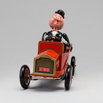 A toy metal car "Sunday Driver", Kosuge, Japan, and "Giant Helicopter", YF, Japan. 1960s.