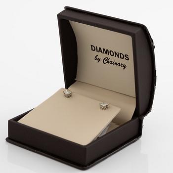 Earrings. a pair, 14K white gold with princess-cut diamonds.