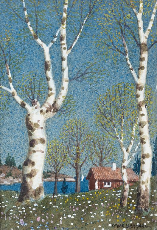 Oskar Bergman, Spring landscape with birches.