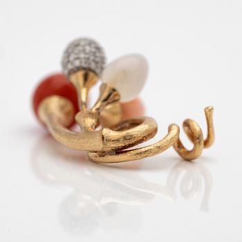 Ole Lynggaard, Pendant, 18K rose gold with red and pink coral, white moonstone and brilliant-cut diamonds, designed by Charlotte Lynggaard.