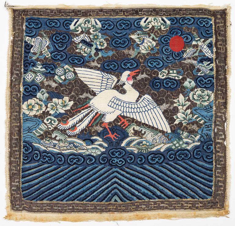 A group of three kesi rank badges with birds, Qing dynasty, 19th century.