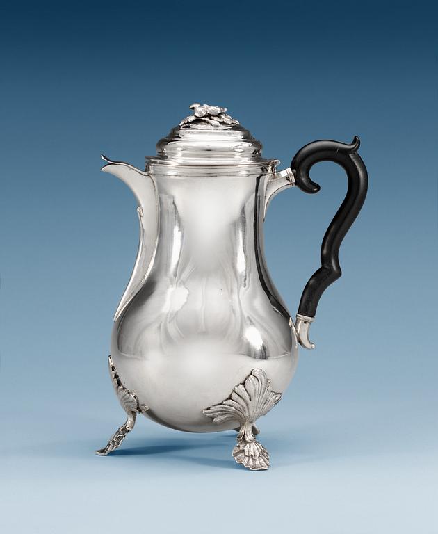 A Swedish 18th century silver coffee-pot, makers mark of  Johan Martin Loëll, Falun ca. 1780.