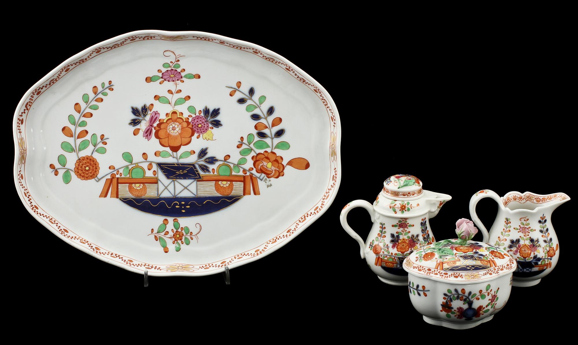 SERVISDELAR, 7 st, porslin, Meissen, 1900-tal.