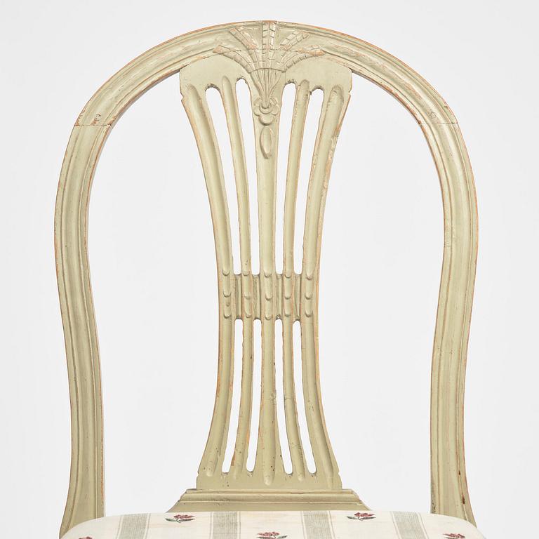A set of six Gustavian chairs, Sweden, late 18th century.