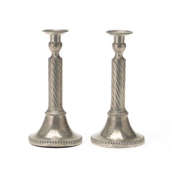 A pair of Gustavian pewter candlesticks by E P Krietz 1797.