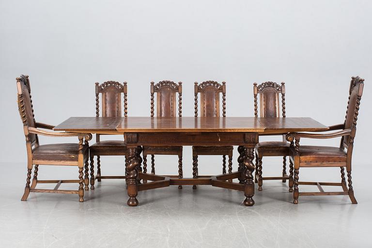 MATSALSMÖBLEMANG, barockstil, 11 delar, omkring 1900.